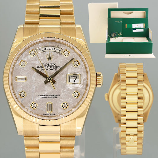 2017 PAPERS MINT Rolex President Day Date Yellow Gold 118238 Meteorite Diamond Watch
