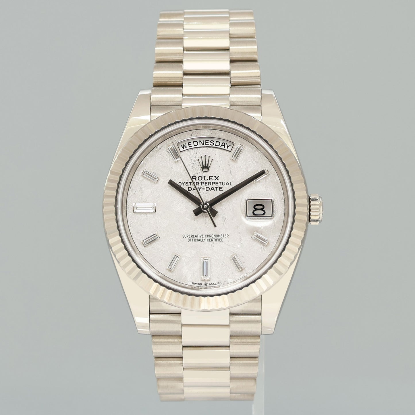 PAPERS MINT Rolex Day Date 40 White Gold President METEORITE 228239 Watch Box