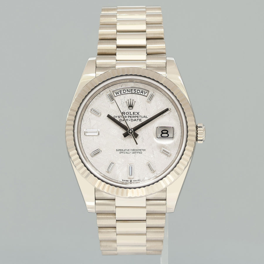 PAPERS MINT Rolex Day Date 40 White Gold President METEORITE 228239 Watch Box