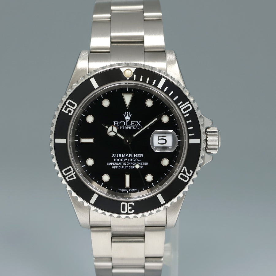 MINT 2002 PAPERS Rolex Submariner Date 16610 Steel Pre-Ceramic Black 40mm Watch