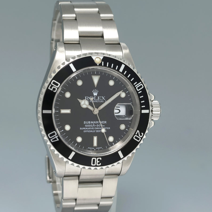 MINT 2002 PAPERS Rolex Submariner Date 16610 Steel Pre-Ceramic Black 40mm Watch