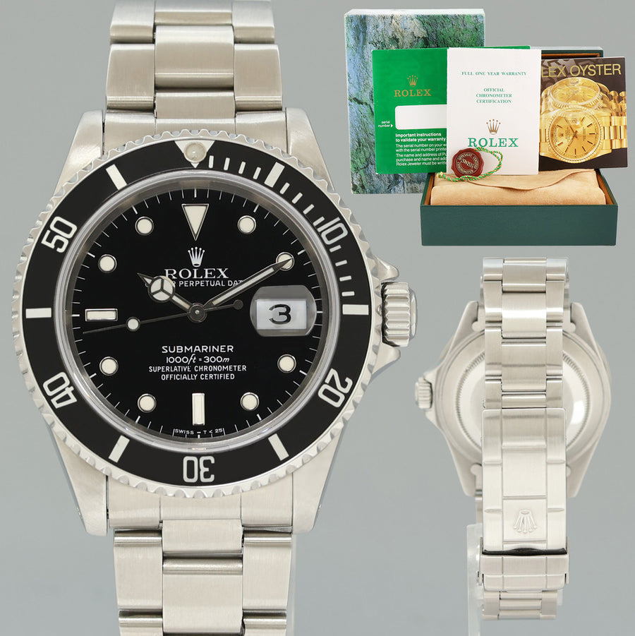 MINT PAPERS 1994 Rolex Submariner Date 16610LN Steel Black Dial 40mm Oyster Watch