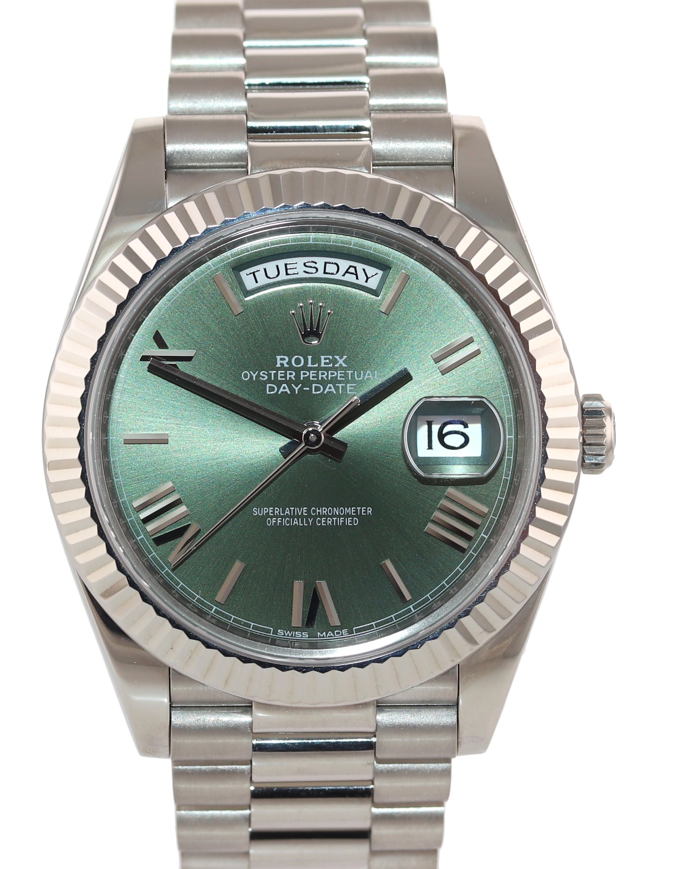 2021 MINT Rolex Day Date 40 White Gold President GREEN OLIVE 228239 Watch Box