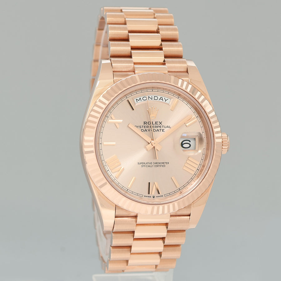 2024 NEW PAPERS Rolex President 40mm Rose Gold Sundust Roman 228235 Watch Box