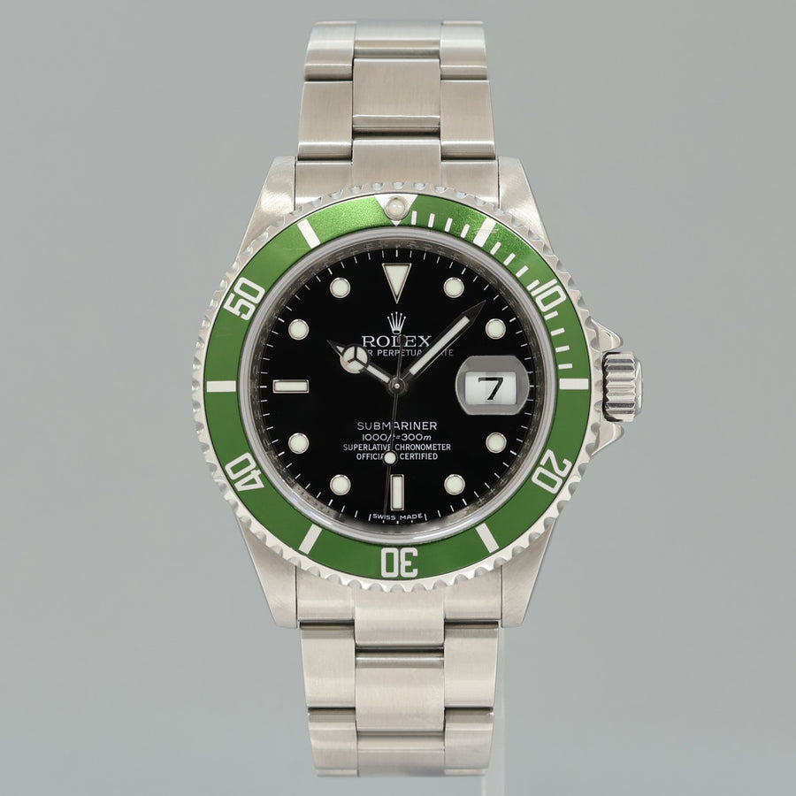 MINT 2008 Rolex Kermit Green Anniversary 40mm Submariner 16610LV Watch Box