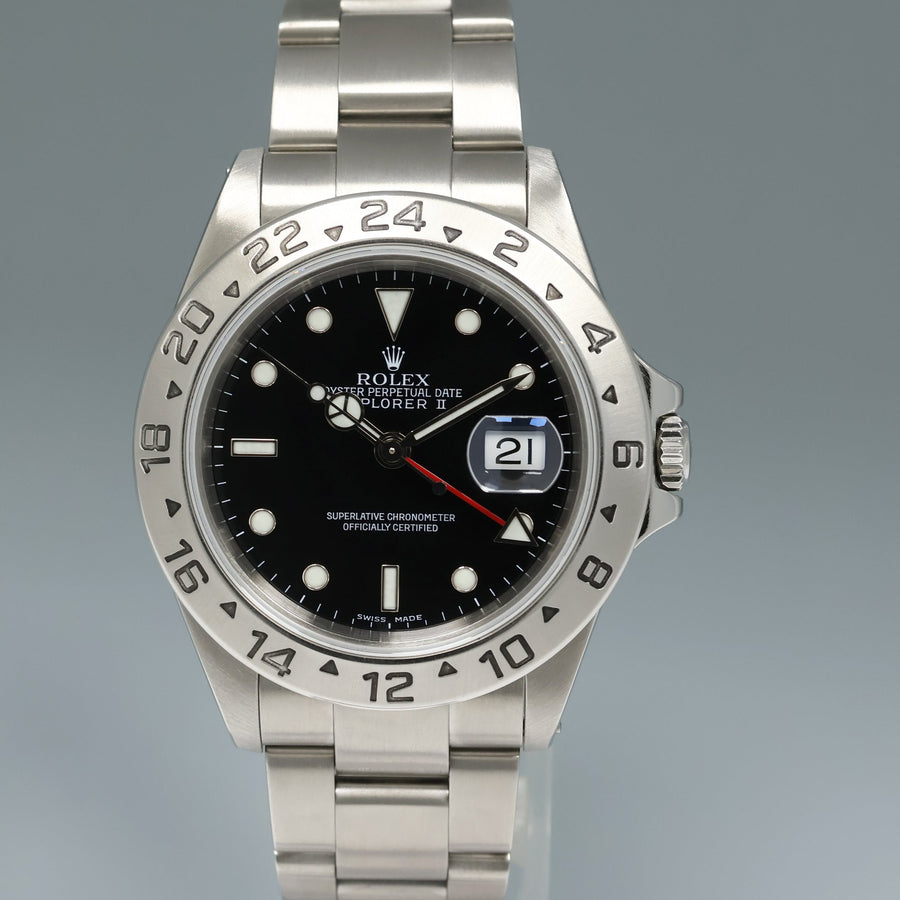 MINT 2000 Rolex Explorer II 16570 Stainless Steel Black Dial GMT 40mm Watch Box