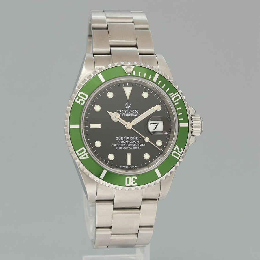 MINT 2008 Rolex Kermit Green Anniversary 40mm Submariner 16610LV Watch Box