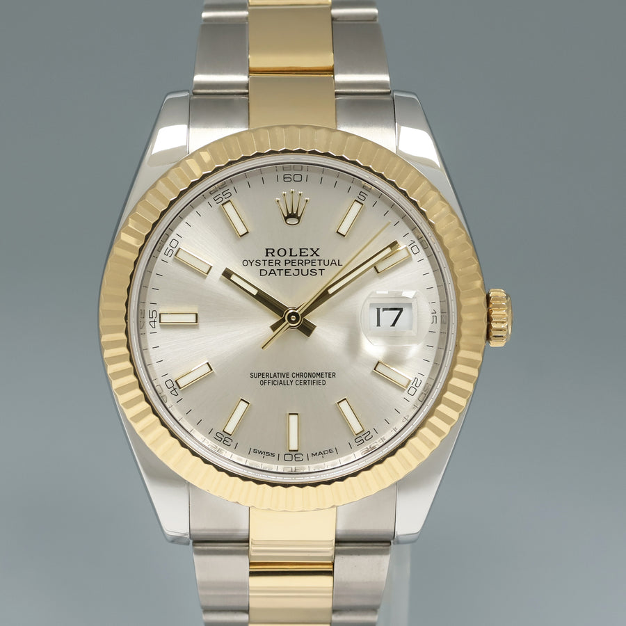 2020 MINT Rolex DateJust 41mm 126333 Two Tone Oyster Yellow Gold Silver Stick Watch