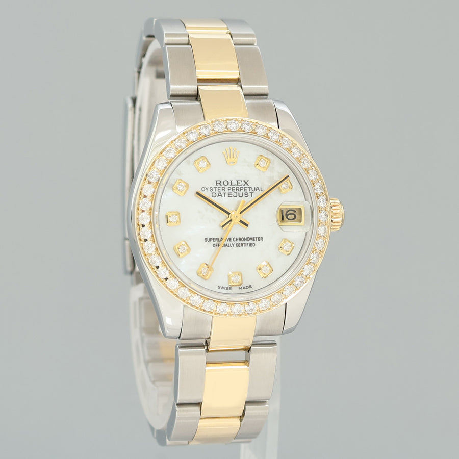 MINT Ladies Rolex DateJust MidSize 31mm MOP Mother of Pearl Diamond 178273 Watch