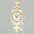 MINT Ladies Rolex DateJust 79163 White Roman Two-Tone Yellow Gold Oyster Watch Box