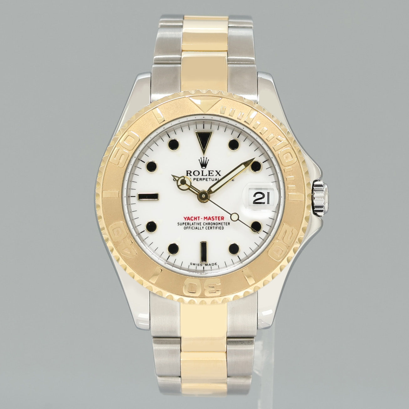 MINT Ladies Rolex Yacht-Master 168623 35mm Yellow Gold Two Tone White Watch Box