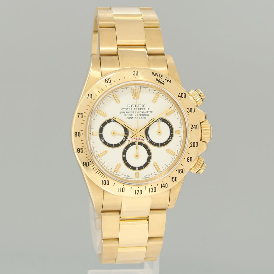 2026 Service  Rolex Daytona 16528 Zenith White Stick Inverted 6 Chrono Yellow Gold Watch
