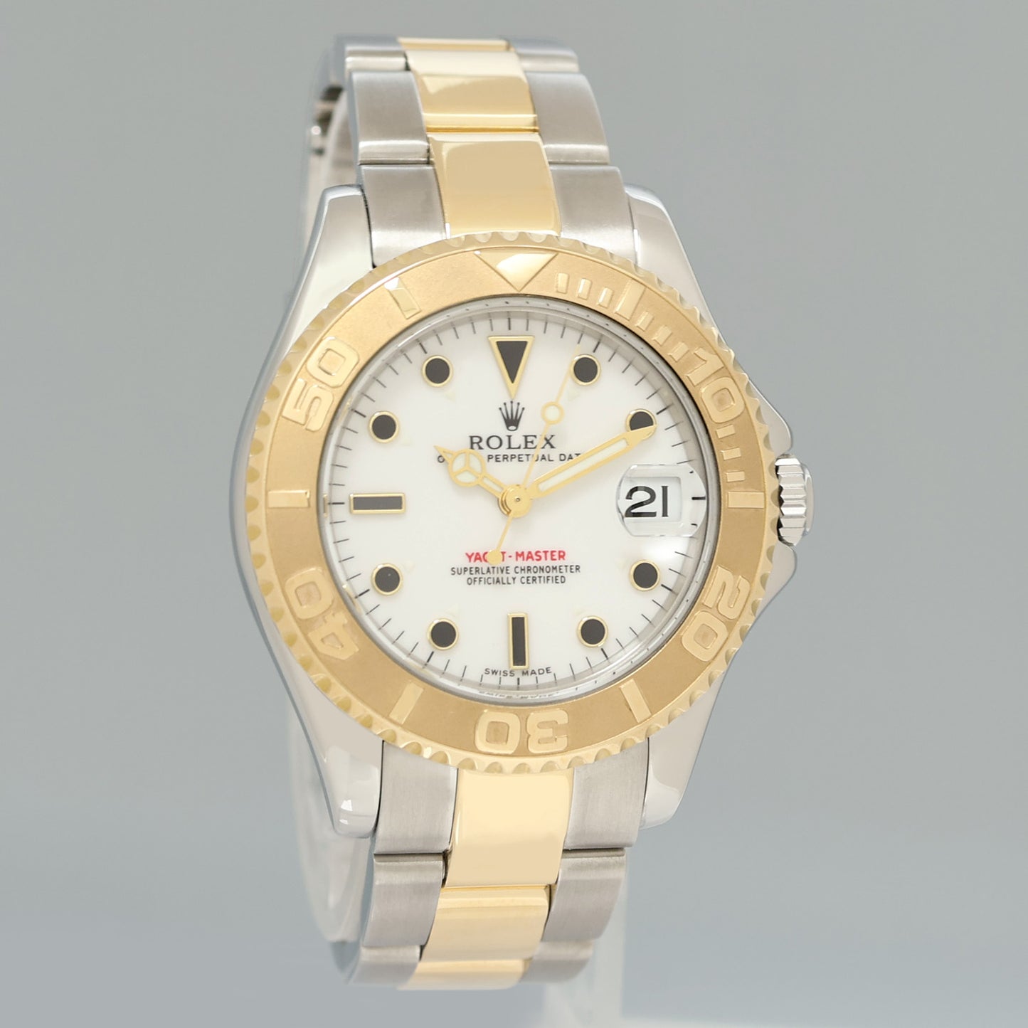 MINT Ladies Rolex Yacht-Master 168623 35mm Yellow Gold Two Tone White Watch Box