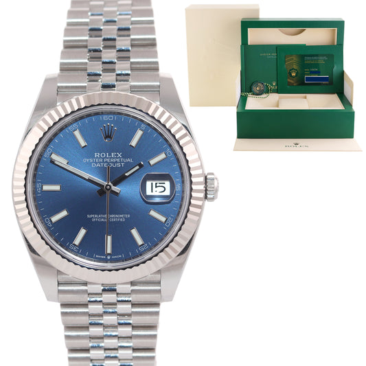 NEW 2024  PAPERS Rolex DateJust 41 Blue Stick Jubilee Fluted 126334 Watch Box
