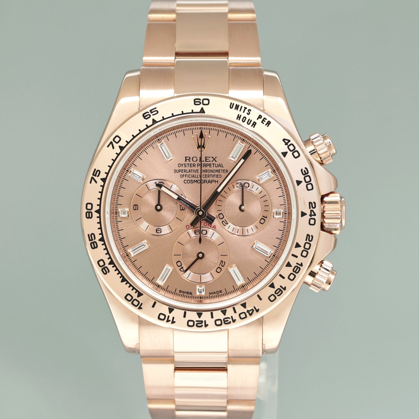 2020 MINT Rolex Daytona Cosmo Rose Gold Pink Sundust Baguette Diamond 116505 Watch