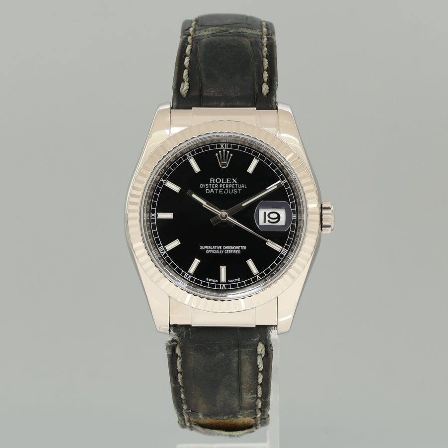 PAPERS MINT Rolex DateJust 116139 Leather White Gold Black Dial Watch Box