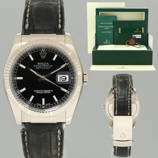 PAPERS MINT Rolex DateJust 116139 Leather White Gold Black Dial Watch Box