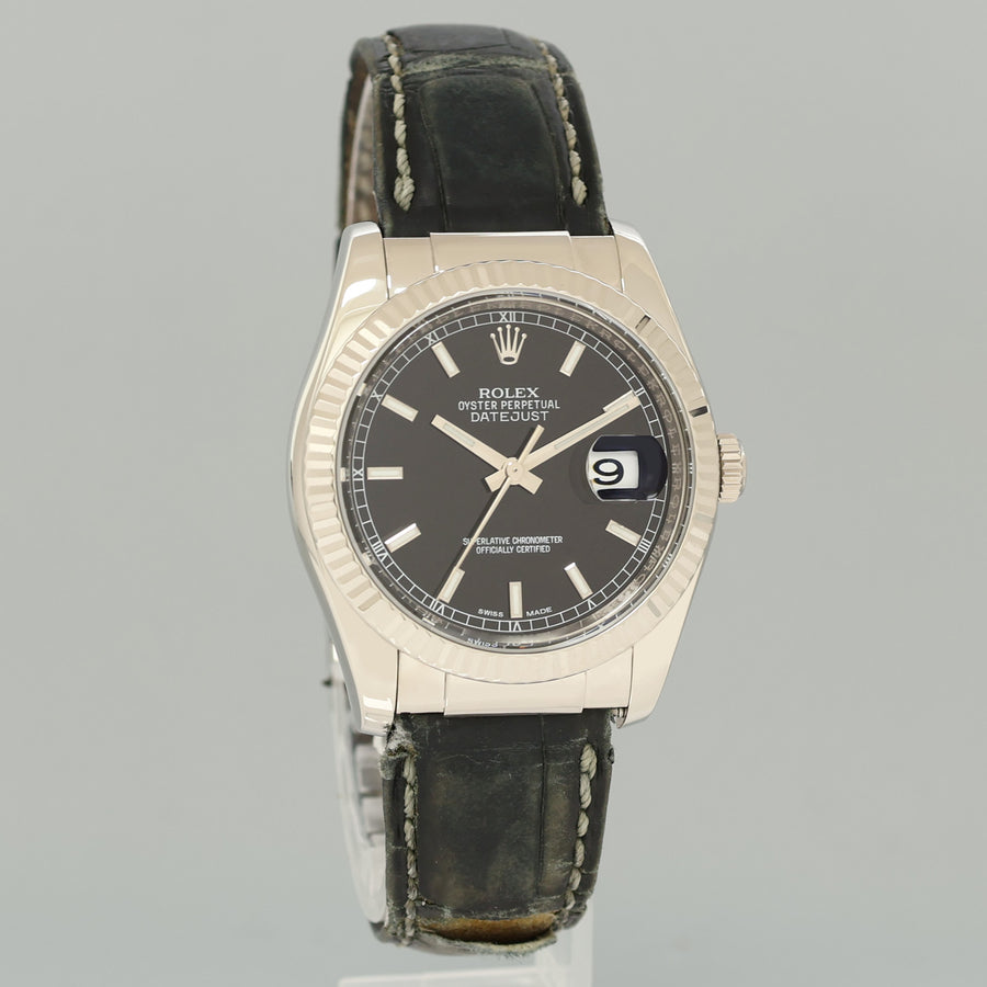 PAPERS MINT Rolex DateJust 116139 Leather White Gold Black Dial Watch Box