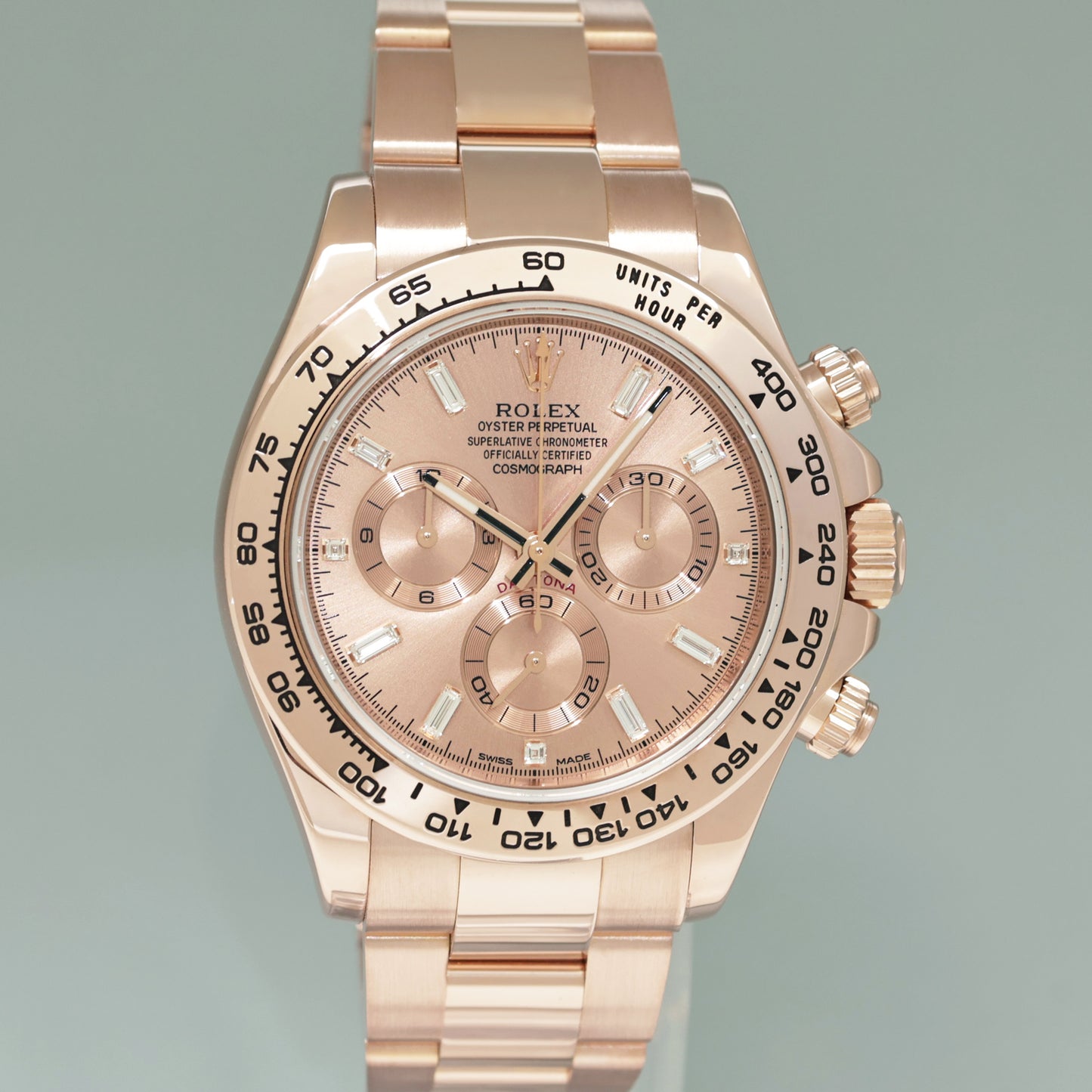 2020 MINT Rolex Daytona Cosmo Rose Gold Pink Sundust Baguette Diamond 116505 Watch