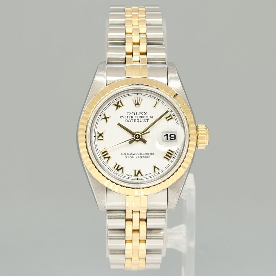 PAPERS MINT Ladies Rolex 26mm DateJust 79173 Two Tone Yellow Gold Jubilee Watch