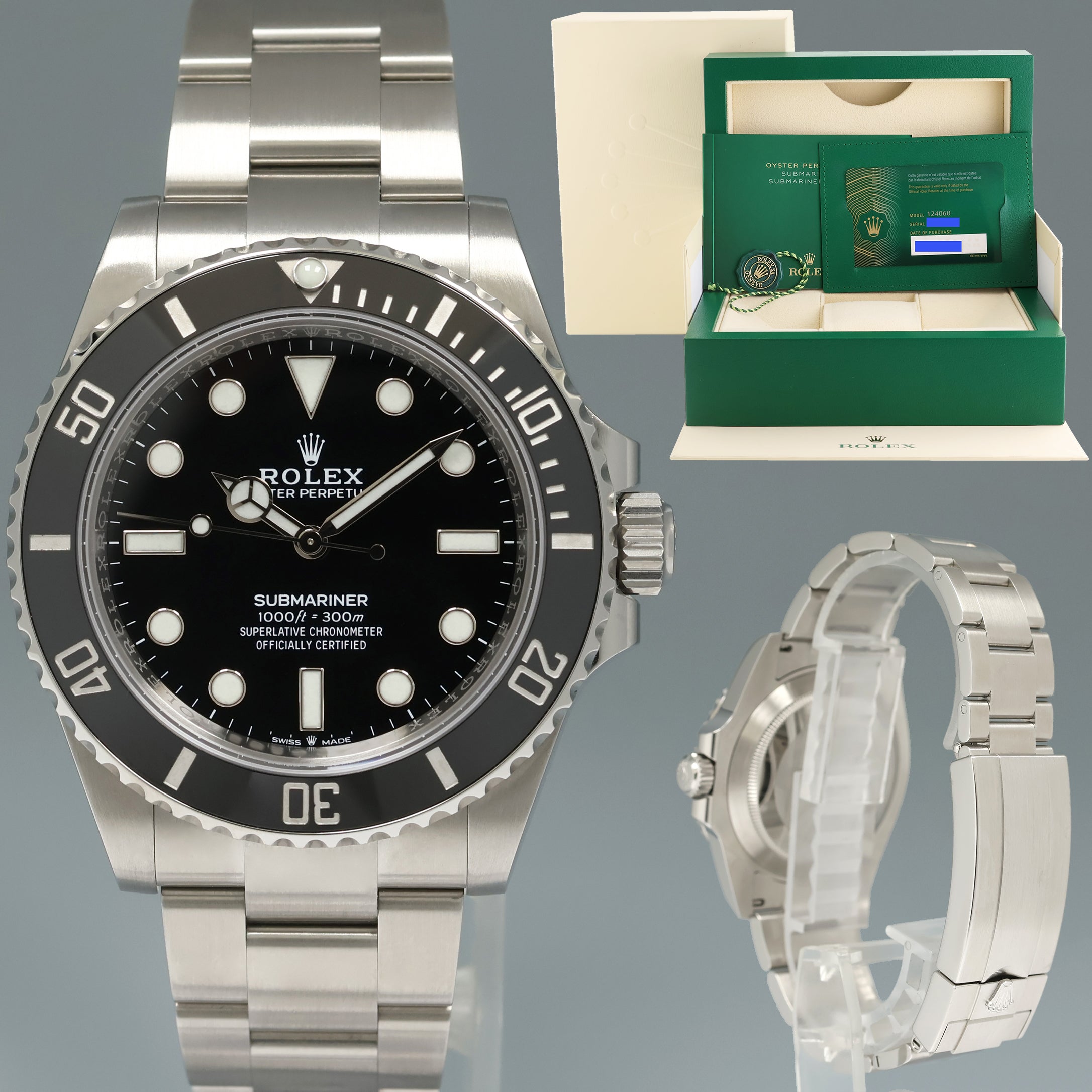 2024 NEW PAPERS Rolex Submariner 41mm Black Ceramic 124060LN No Date Watch Box