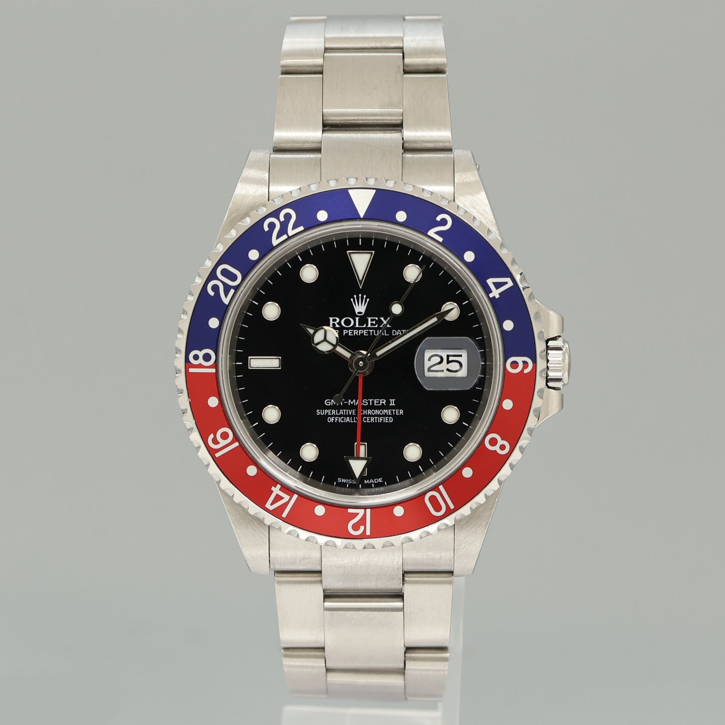 2002 MINT PAPERS Rolex GMT-Master II 2 Pepsi Blue Red Steel 16710BLRO 40mm Watch