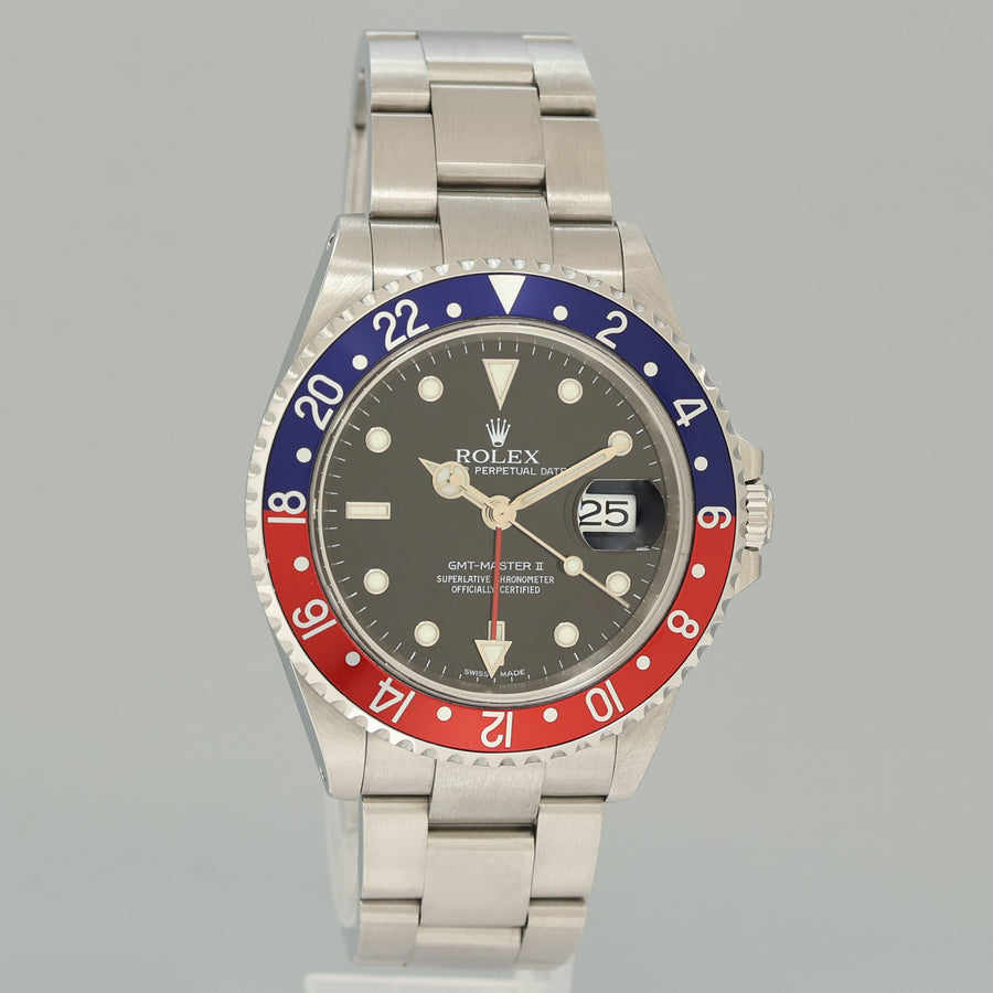2002 MINT PAPERS Rolex GMT-Master II 2 Pepsi Blue Red Steel 16710BLRO 40mm Watch