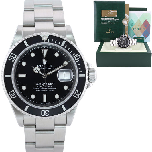 MINT 2000 PAPERS Rolex Submariner Date 16610 Steel Pre-Ceramic Black Watch