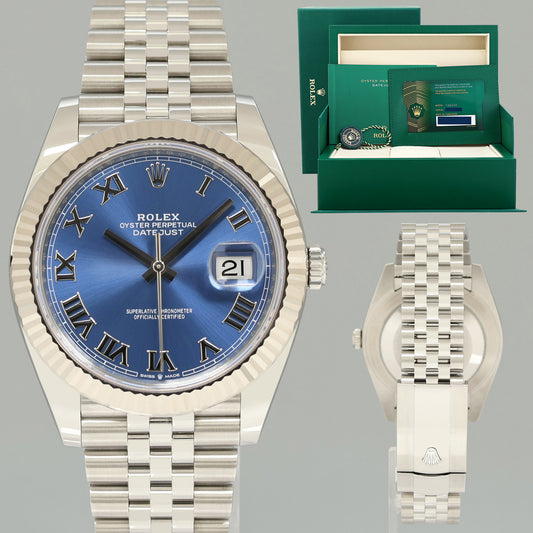 2025 NEW PAPERS Rolex DateJust 41 41mm Blue Roman Jubilee Fluted 126334 Watch Box
