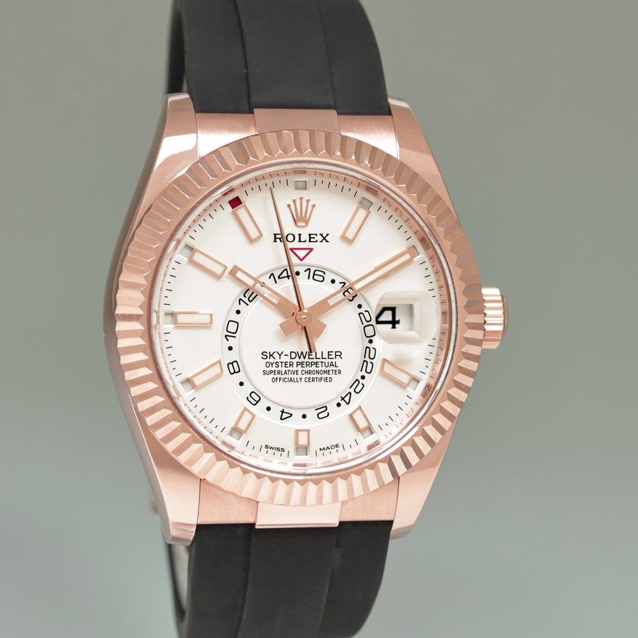 MINT 2023 Rolex 326235 Sky-Dweller Rose Gold White Stick Oysterflex Watch Box