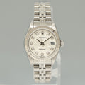 MINT Ladies Rolex 79174 DateJust 26mm Silver Diamond Fluted Bezel Jubilee Watch Box