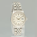MINT Ladies Rolex 79174 DateJust 26mm Silver Diamond Fluted Bezel Jubilee Watch Box