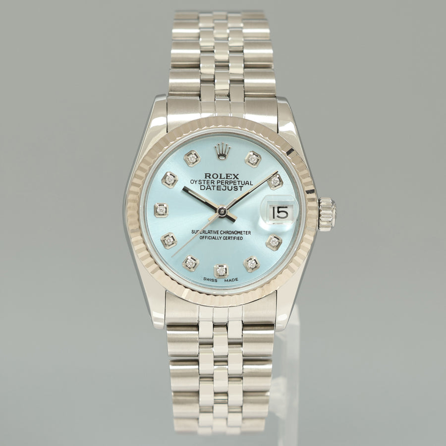 Blue Diamond Ladies Rolex Midsize 31mm Datejust Jubilee Steel 68274 Watch Box
