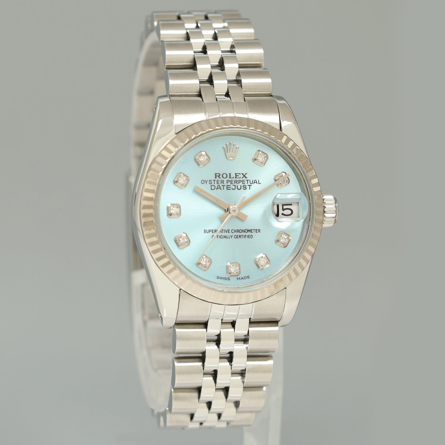 Blue Diamond Ladies Rolex Midsize 31mm Datejust Jubilee Steel 68274 Watch Box