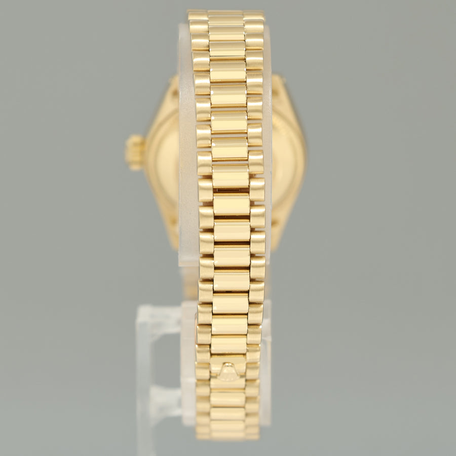 Ladies Rolex DateJust Mother of Pearl Diamond President 26mm 6917 Yellow Gold Watch Box