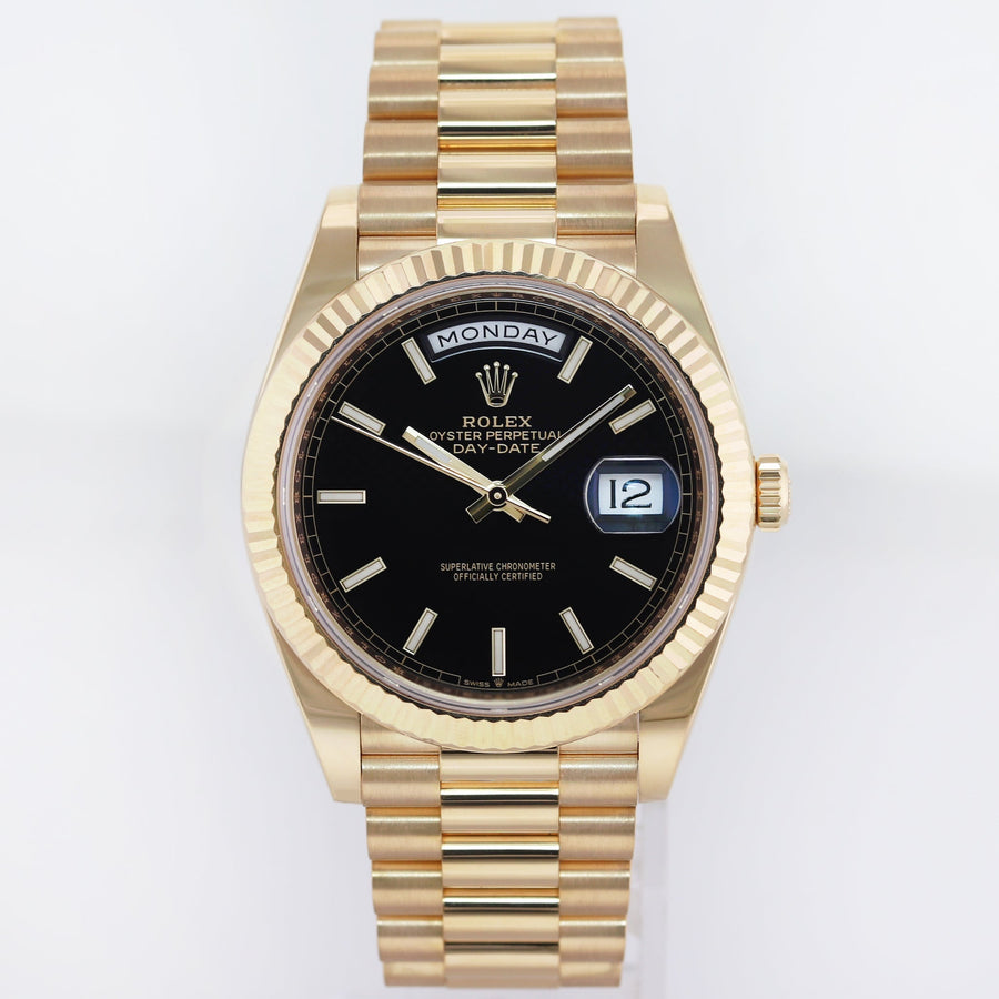 Mint PAPERS Rolex Day-Date 40 President 228238 Black Motif Stick Yellow Gold Watch Box