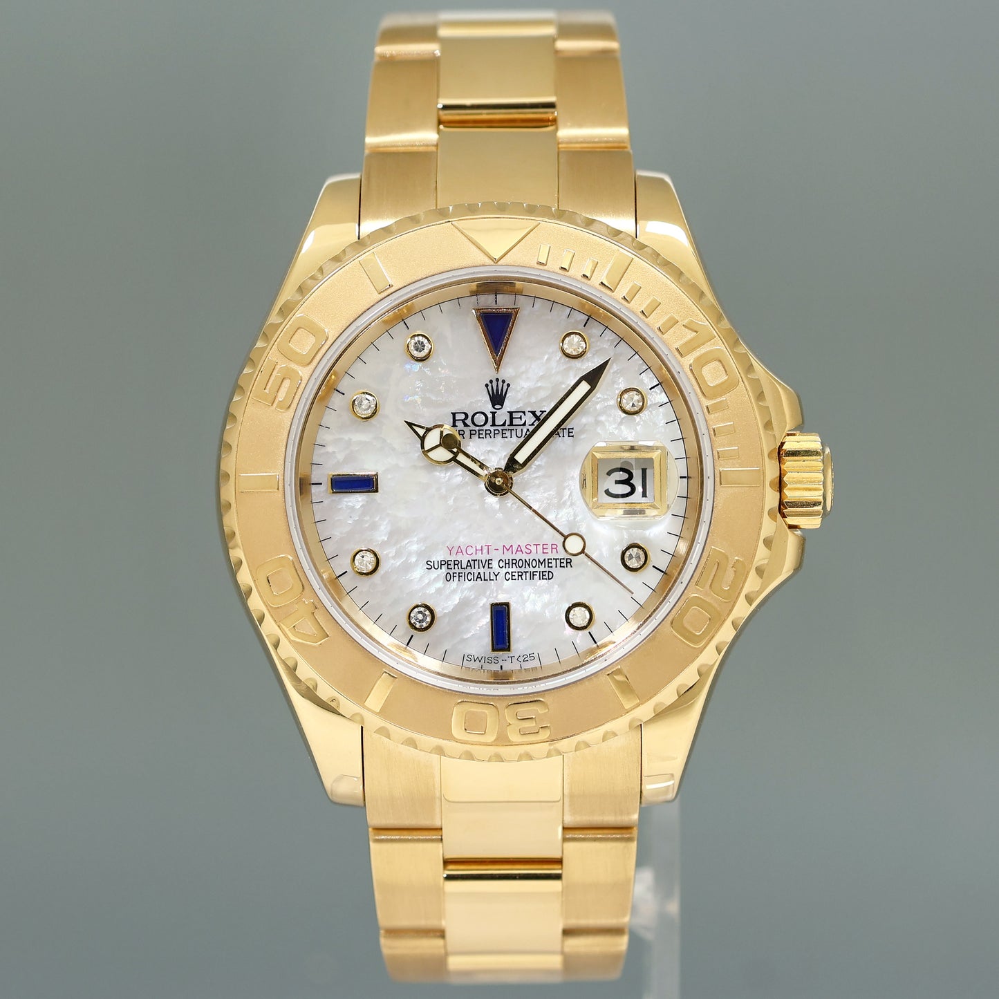 2006 MINT PAPERS Rolex Yacht-Master Yellow Gold 16628 Mother of Pearl Diamond Watch