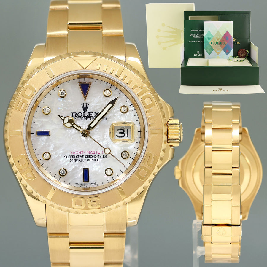2006 MINT PAPERS Rolex Yacht-Master Yellow Gold 16628 Mother of Pearl Diamond Watch