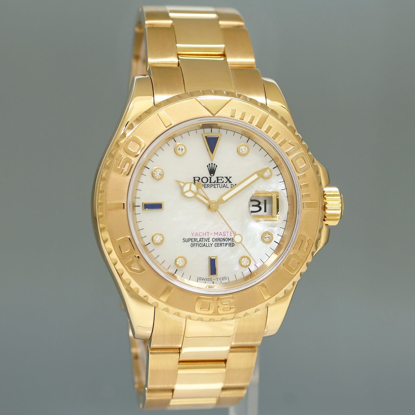 2006 MINT PAPERS Rolex Yacht-Master Yellow Gold 16628 Mother of Pearl Diamond Watch