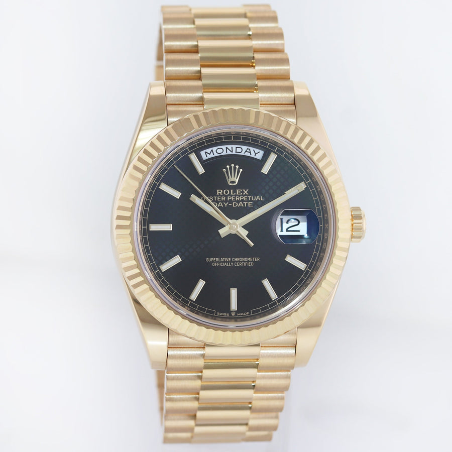 Mint PAPERS Rolex Day-Date 40 President 228238 Black Motif Stick Yellow Gold Watch Box