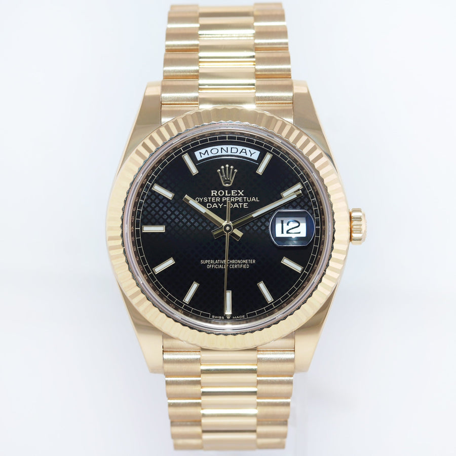 Mint PAPERS Rolex Day-Date 40 President 228238 Black Motif Stick Yellow Gold Watch Box