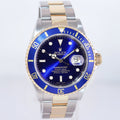 2005 Rolex Submariner 16613 Gold Steel Two Tone Gold Buckle Sunburst Blue Watch