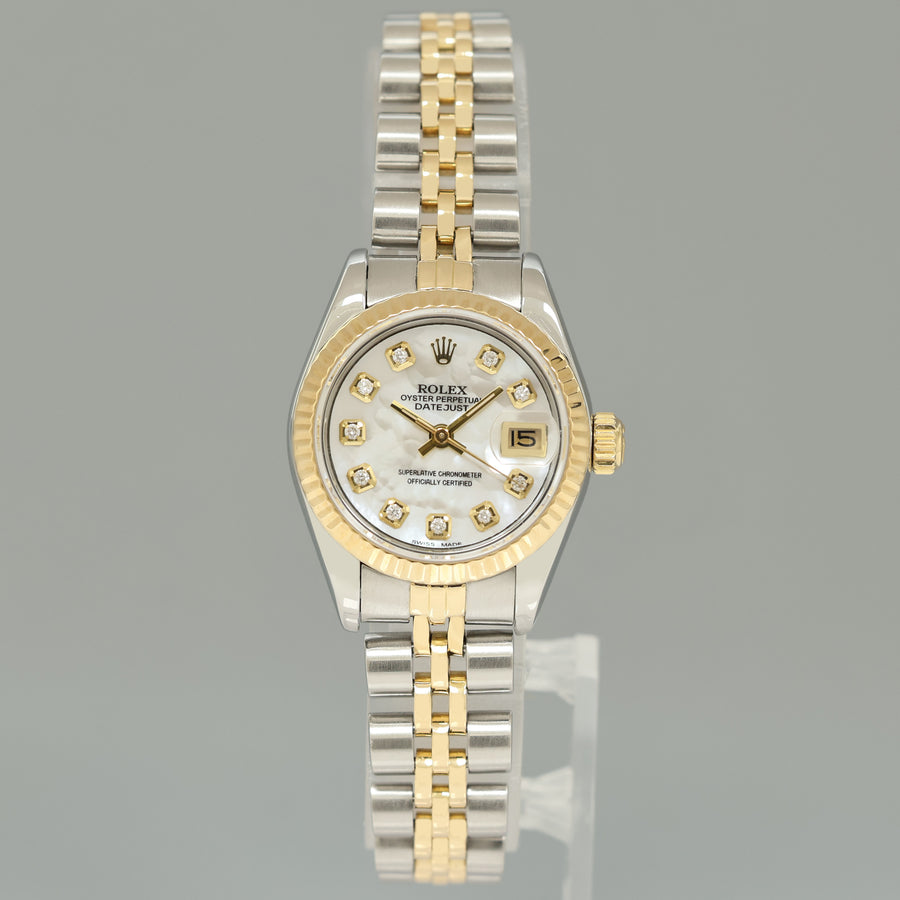 Rolex 26mm Ladies DateJust 69173 Pearl Diamond Two Tone Gold Jubilee Watch