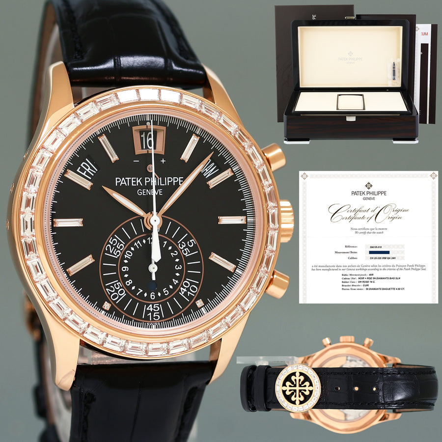 NEW 2022 PAPERS Patek Philippe 5961R Rose Gold Chrono Diamond Baguette Watch Box