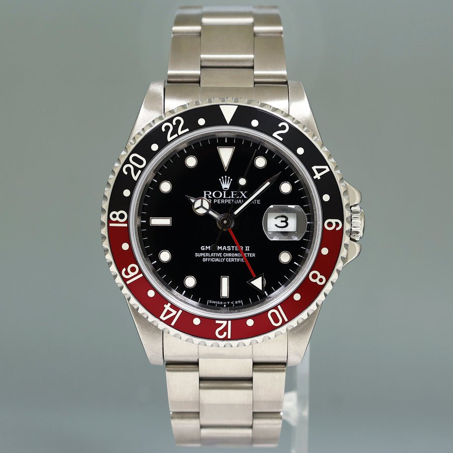 1998 PAPERS Rolex GMT-Master 2 Coke Red Black 40mm Steel 16710 Watch Box