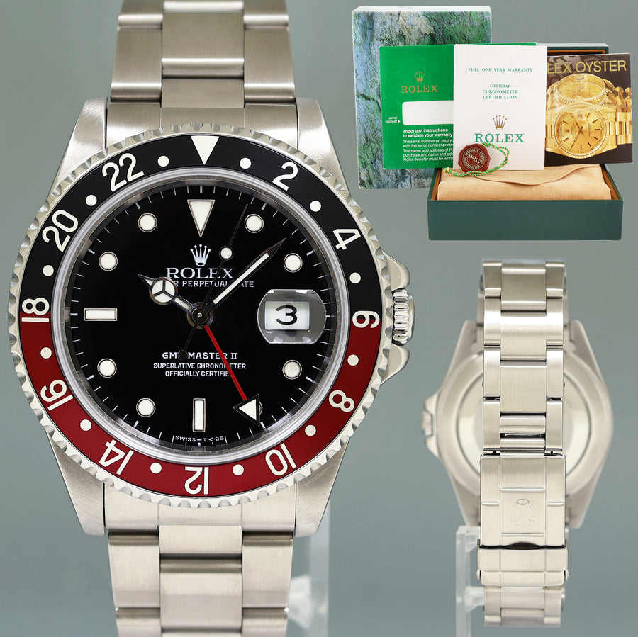 1998 PAPERS Rolex GMT-Master 2 Coke Red Black 40mm Steel 16710 Watch Box