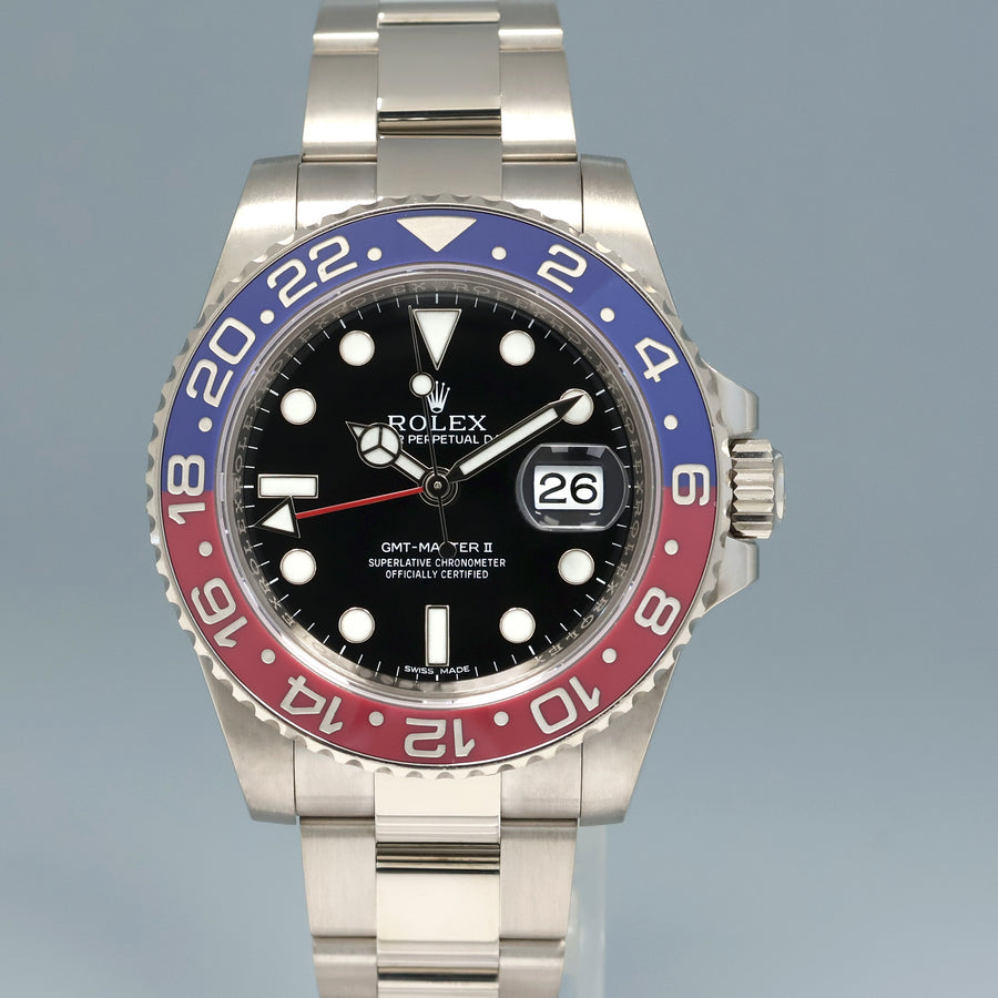 2016 MINT Rolex 116719BLRO GMT-Master II Pepsi White Gold 40mm Black Dial Watch
