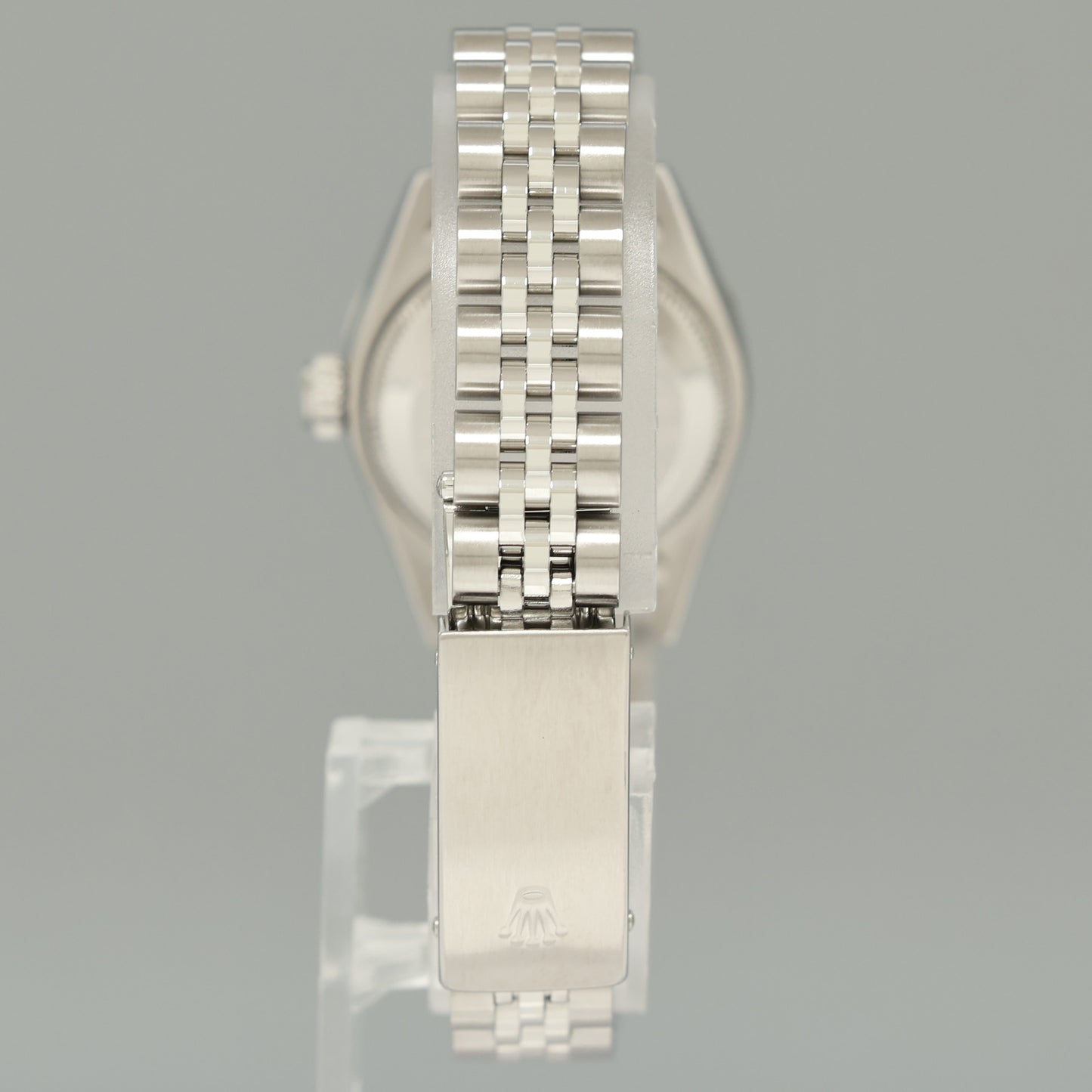 MINT Ladies Rolex 79174 DateJust 26mm Silver Blue Vignette Diamond Bezel Jubilee Watch