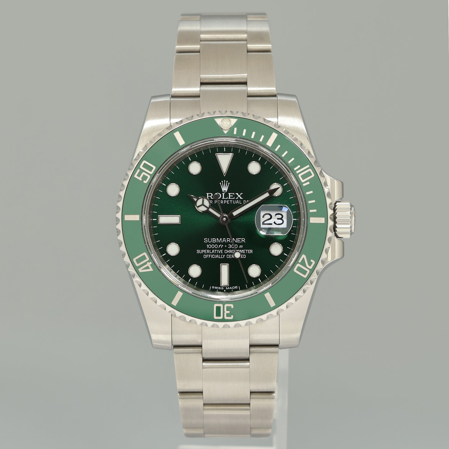 2013 STICKERS PAPERS Rolex Submariner Hulk Green Dial Ceramic 116610LV Steel Watch