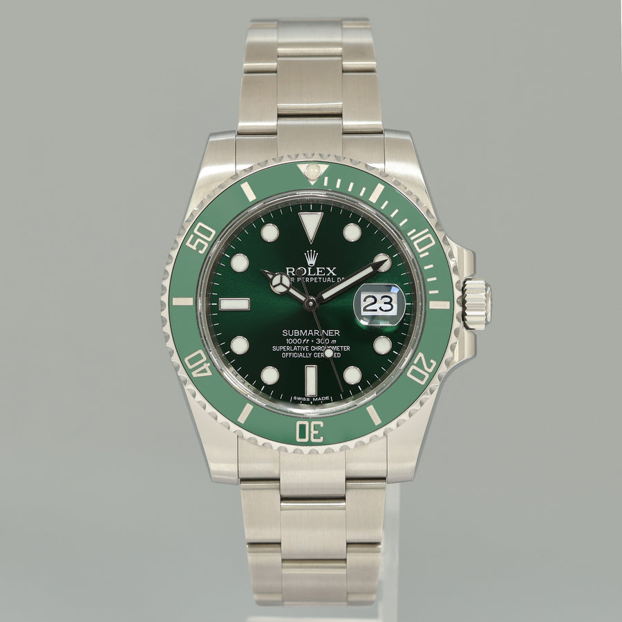2013 STICKERS PAPERS Rolex Submariner Hulk Green Dial Ceramic 116610LV Steel Watch
